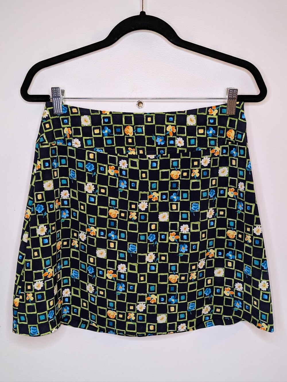 Y2K Black Geometric Floral A-Line Skirt